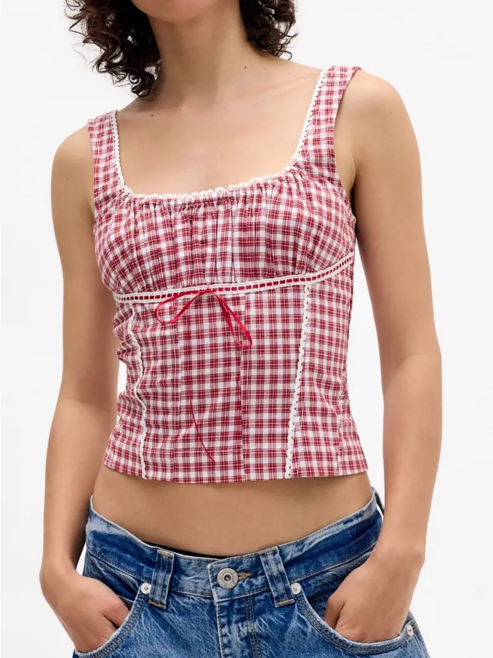 BDG Urban Outfitters linen blend plaid top